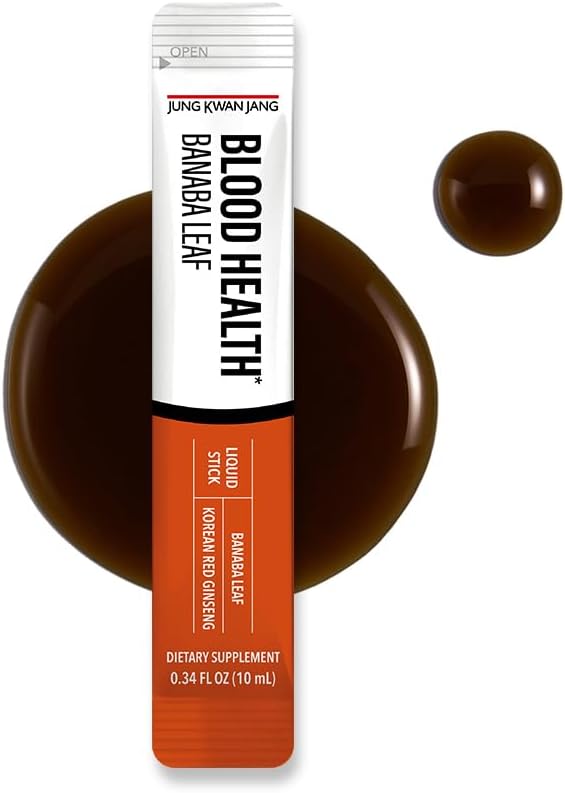 Blood Health Support with Banaba Leaf Extract, Carob Pods, and Korean Red Ginseng Extract Sticks for Circulation and Energy - 10 Count