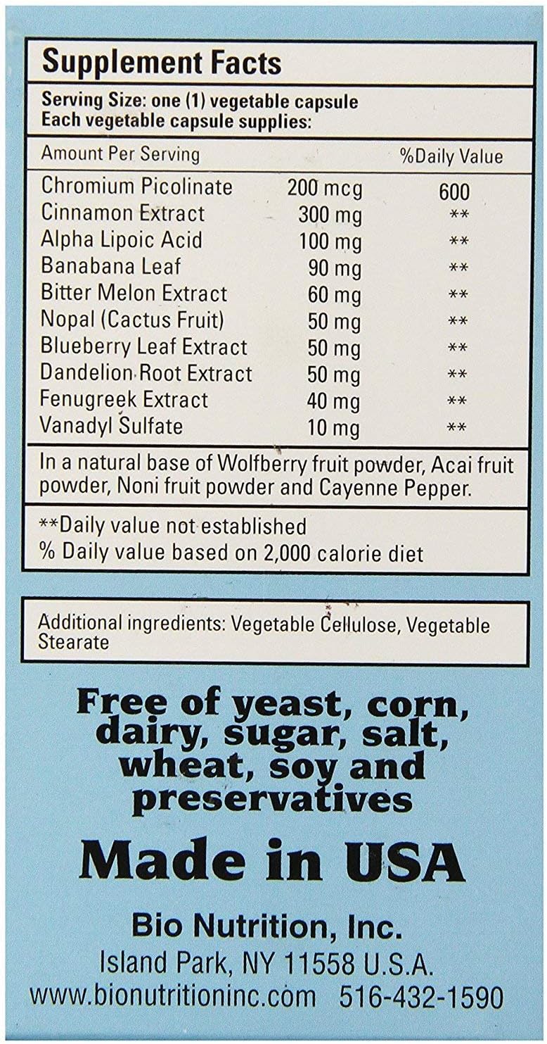Blood Sugar Wellness Supplement - 60 Vegetarian Capsules by Bio Nutrition