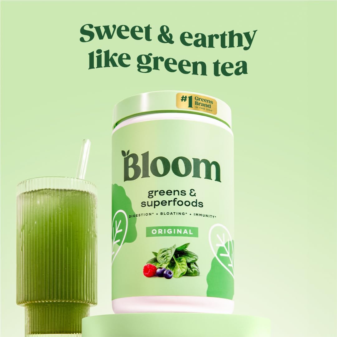 Bloom Nutrition Superfood Greens Powder with Digestive Enzymes, Probiotics, Prebiotics - Gut Health, Bloating Relief for Women - Chlorella, Beet Root - 60 Servings