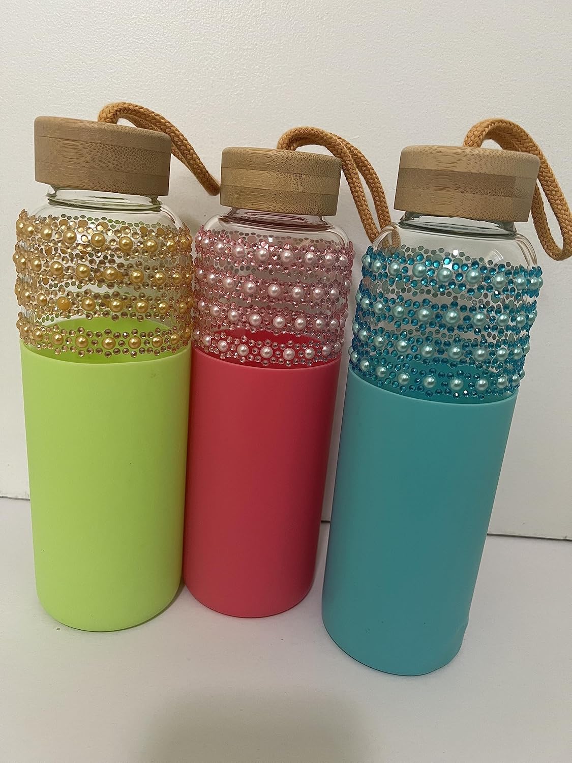 Blue Glass Water Bottle with Bamboo Cap - Eco-Friendly Reusable Bottle