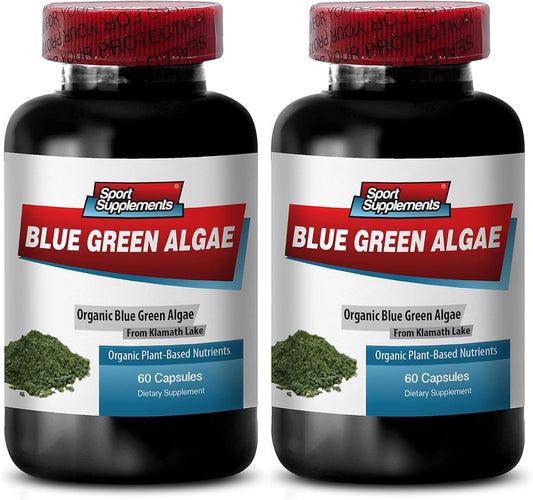 Blue Green Algae Capsules 500mg - Pure Superfood from Klamath Lake for Healthier Skin - Spirulina and Chlorella Supplement - 120 Capsules