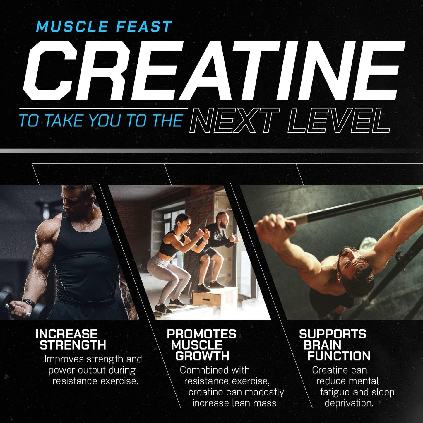 Blue Ice Pop Muscle Feast Creapure Creatine Monohydrate Powder - Vegan, Keto, Gluten-Free, Easy to Mix - 300g - Mass Gainer, Recovery Supplement, Muscle Growth