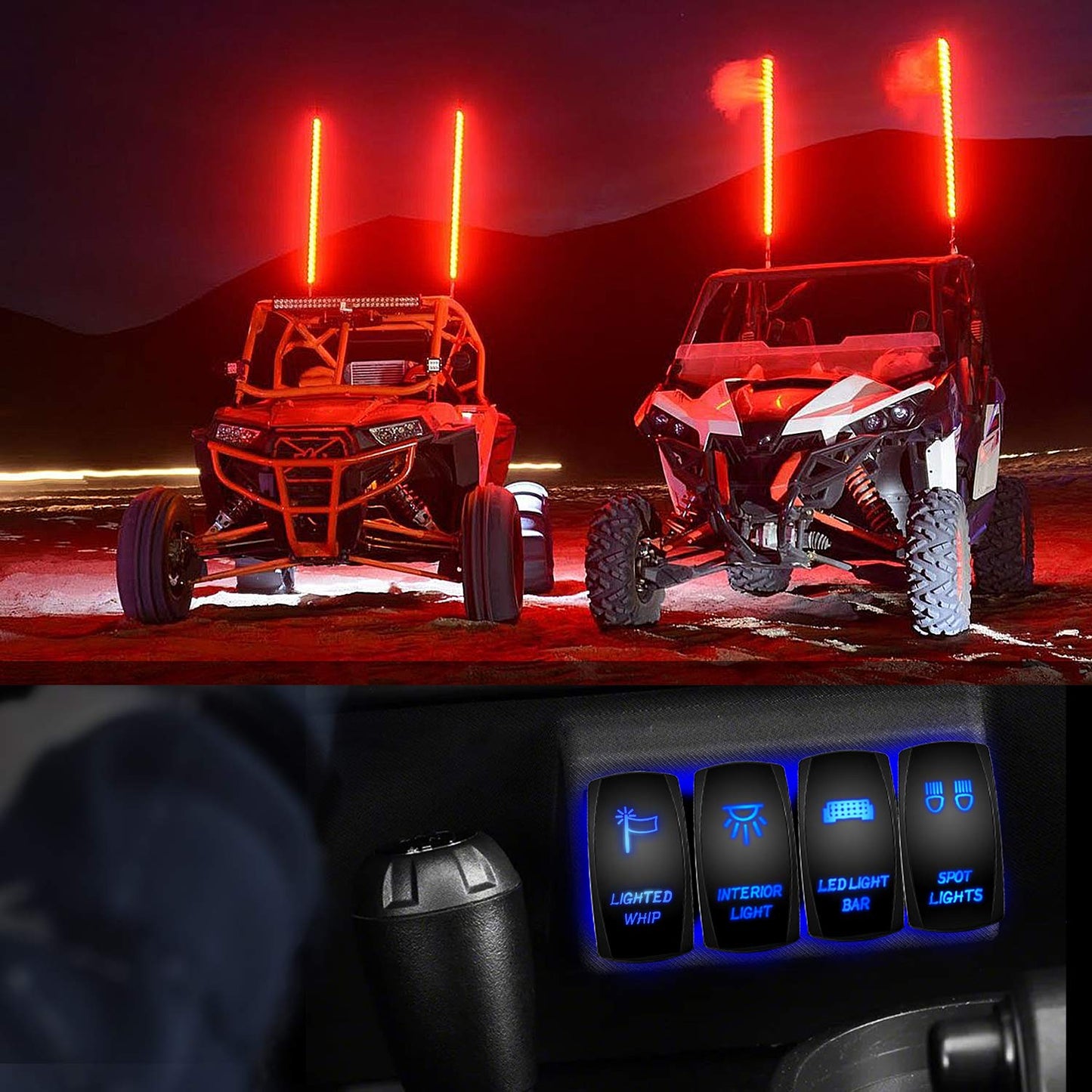 Blue Lighted Whip Rocker Switch LED Light Bar with Jumper Wires Set for Jeep Boat Trucks - 2 Year Warranty