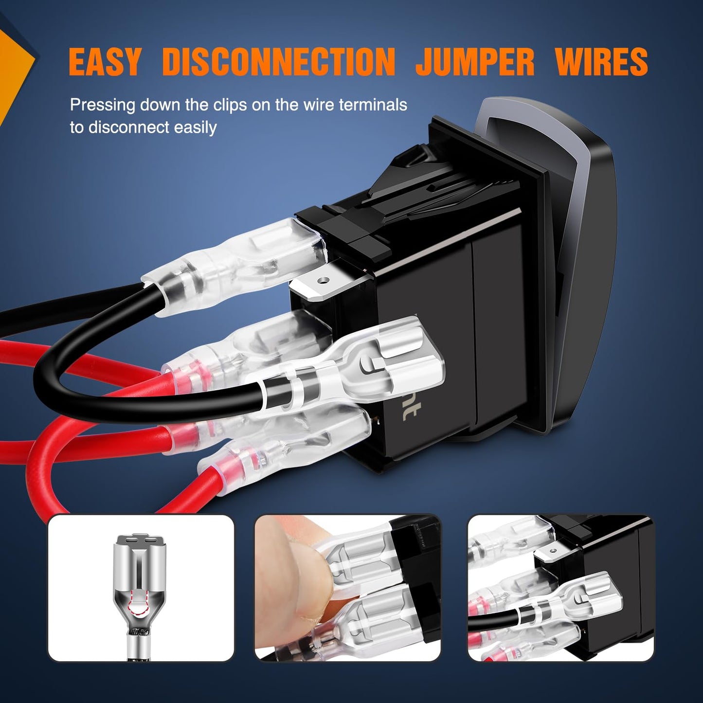 Blue Lighted Whip Rocker Switch LED Light Bar with Jumper Wires Set for Jeep Boat Trucks - 2 Year Warranty
