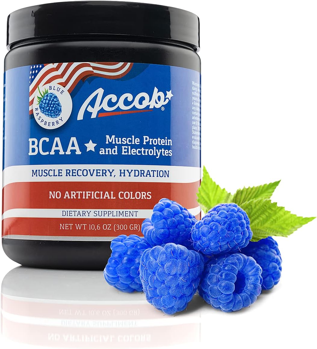 Blue Raspberry BCAA Powder for Pre or Post Workout - Muscle Recovery Drink with Amino Acids, Electrolytes, and Collagen Peptides - 30 Servings