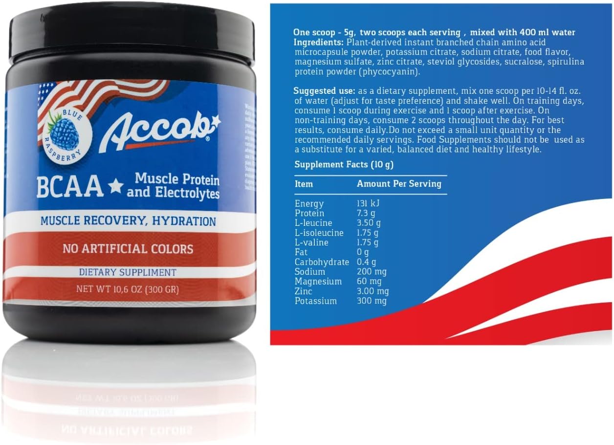 Blue Raspberry BCAA Powder for Pre or Post Workout - Muscle Recovery Drink with Amino Acids, Electrolytes, and Collagen Peptides - 30 Servings