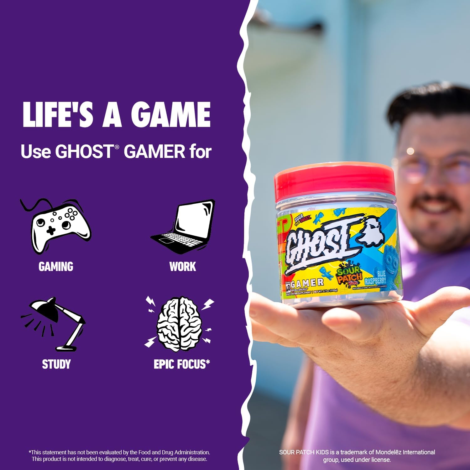 Blue Raspberry Gamer Nootropics and BCAA Amino Acids Bundle - GHOST Sour Patch Kids