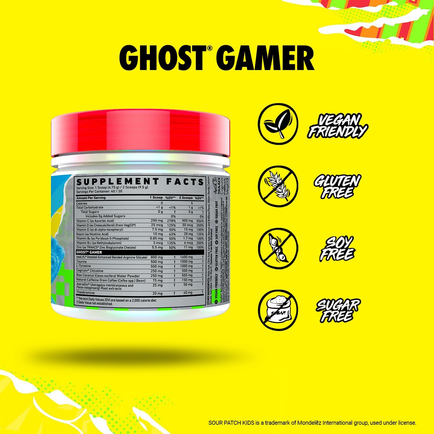 Blue Raspberry Gamer Nootropics and BCAA Amino Acids Bundle - GHOST Sour Patch Kids