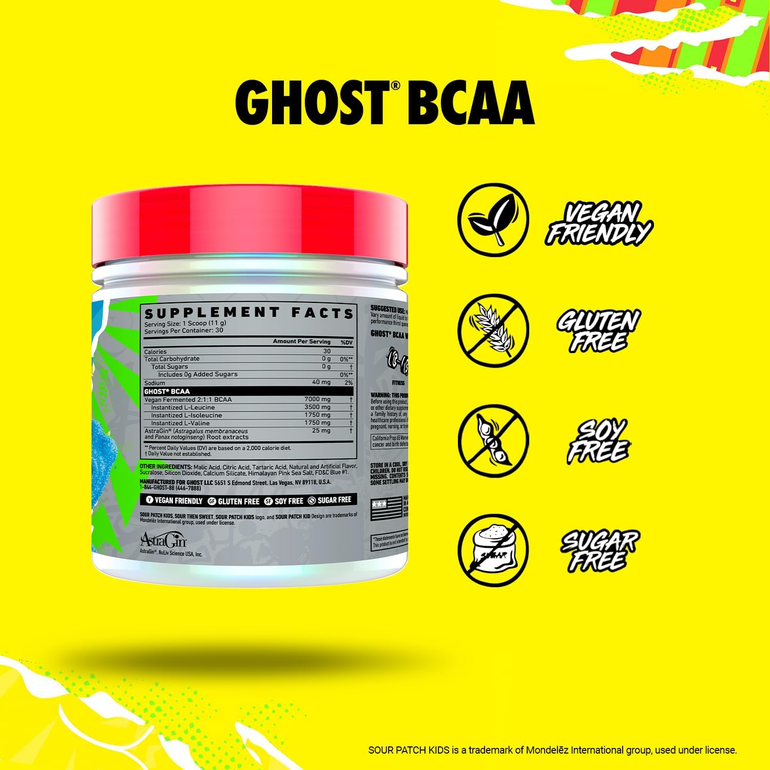 Blue Raspberry Gamer Nootropics and BCAA Amino Acids Bundle - GHOST Sour Patch Kids