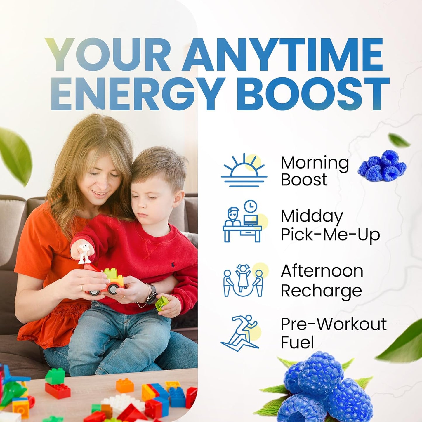 Blue Raspberry Morning Buzz Energy Drink Powder - Sugar-Free Energy Booster with Antioxidants - 30 Servings for Sports Nutrition and Morning Kickstart