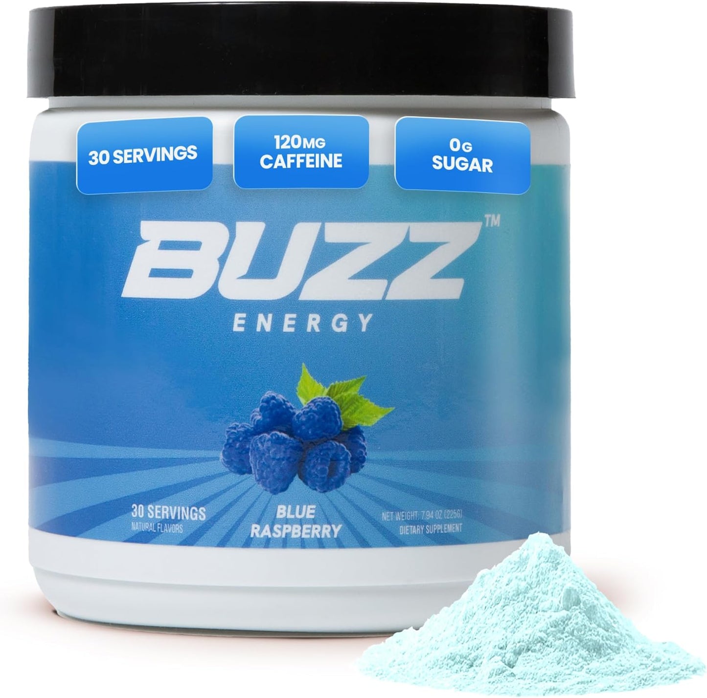 Blue Raspberry Morning Buzz Energy Drink Powder - Sugar-Free Energy Booster with Antioxidants - 30 Servings for Sports Nutrition and Morning Kickstart