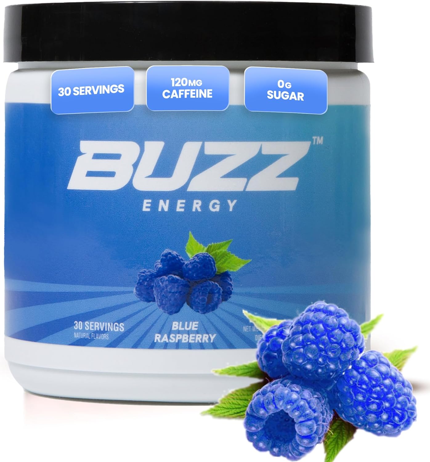 Blue Raspberry Morning Buzz Energy Drink Powder - Sugar-Free Energy Boost Mix with Antioxidants - 30 Servings of Morning Kickstart and Sports Nutrition Endurance