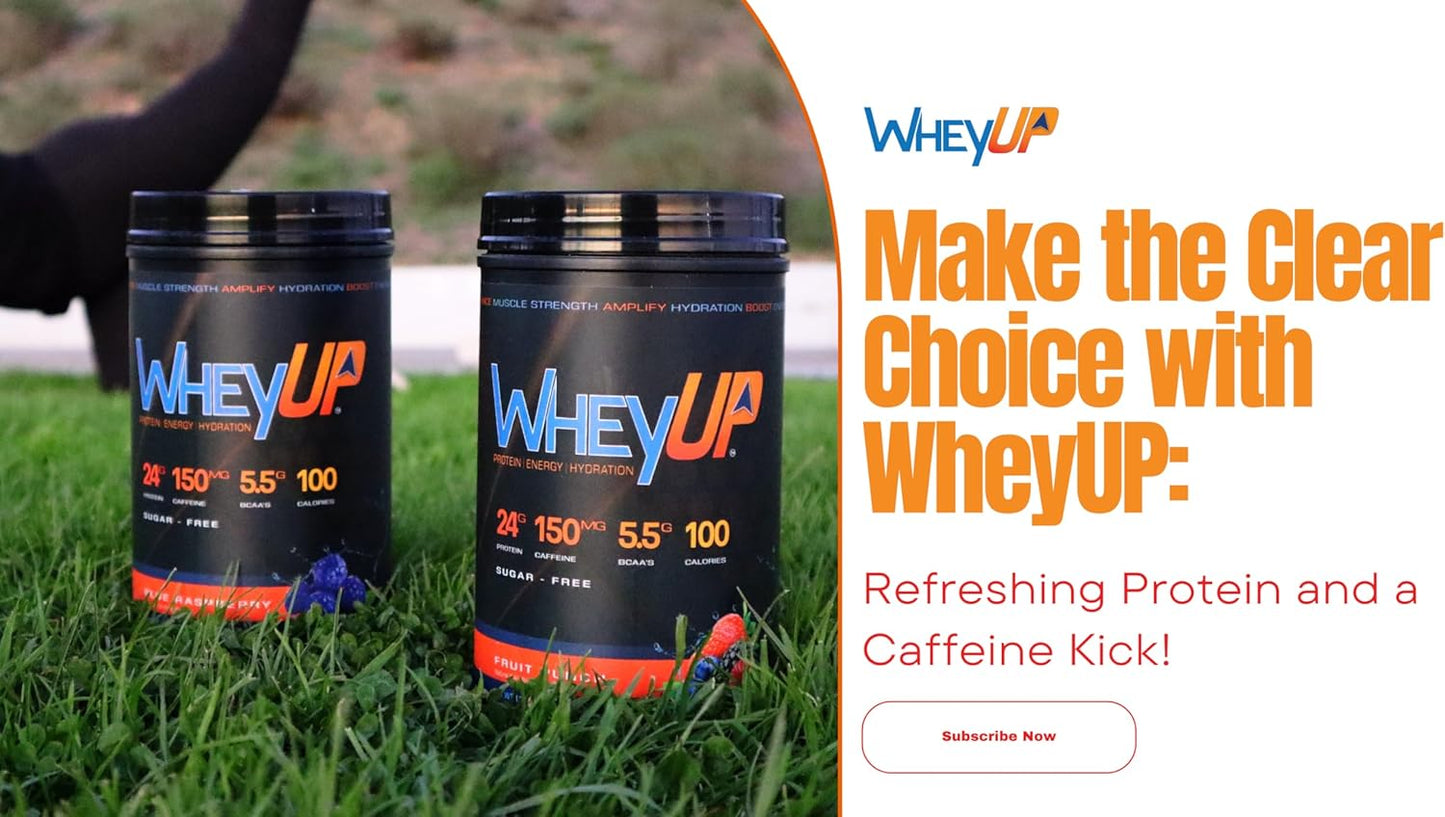 Blue Raspberry WheyUP Clear Whey Isolate Protein Powder with 150mg Caffeine, 24g Protein, 20 Servings, 5.5g BCAA'S, 100 Cal, Sugar Free, 500mg Coconut Water - Ideal Pre-Post Workout Drink
