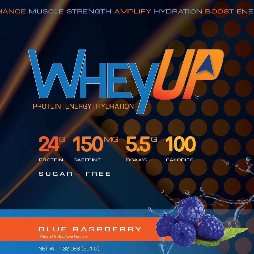 Blue Raspberry WheyUP Clear Whey Isolate Protein Powder with 150mg Caffeine, 24g Protein, 20 Servings, 5.5g BCAA'S, 100 Cal, Sugar Free, 500mg Coconut Water - Ideal Pre-Post Workout Drink