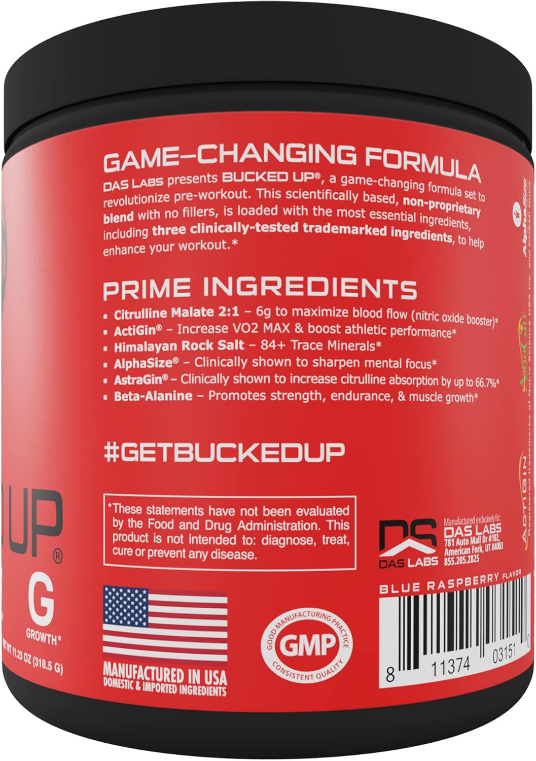 Blue Raz Pre Workout with 6g Citrulline, 2g Beta Alanine, & 3 Trademarked Ingredients