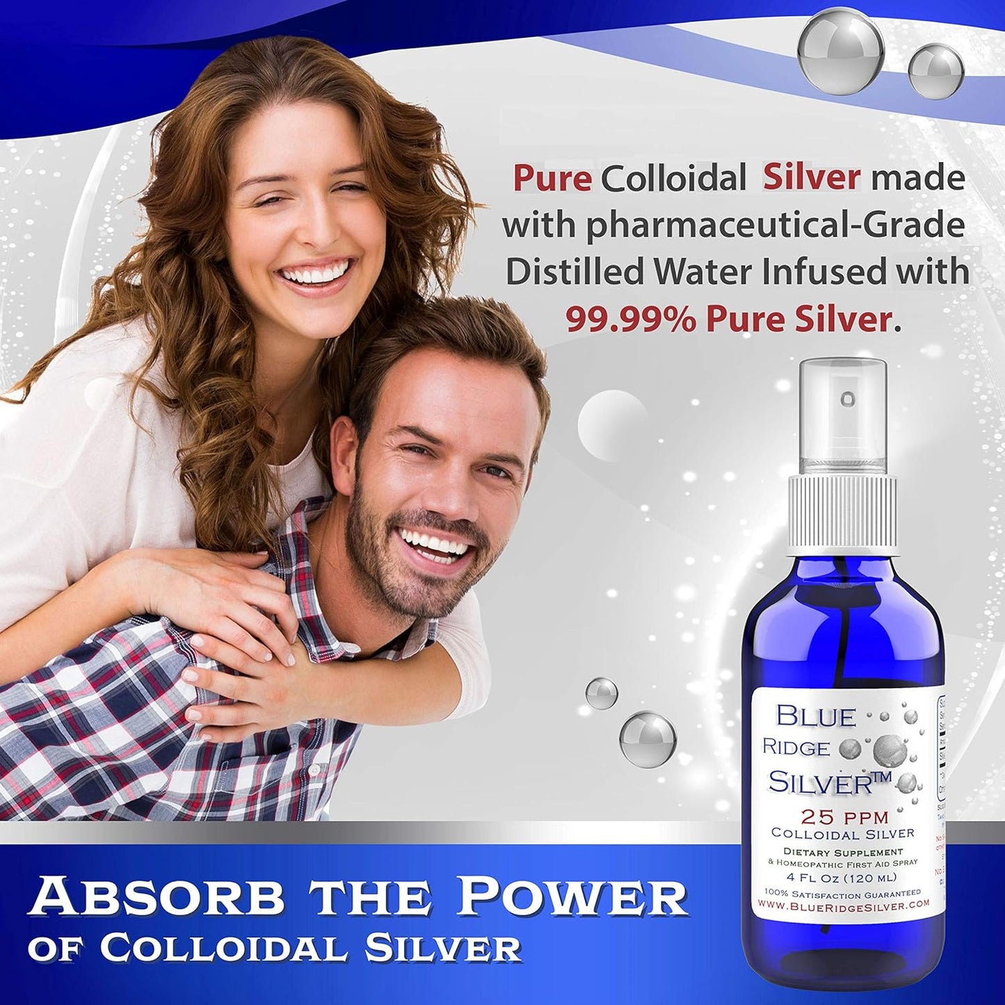 Blue Ridge Silver 25 ppm Fine Mist Colloidal Silver Spray - 4 oz Natural Immune Support Supplement