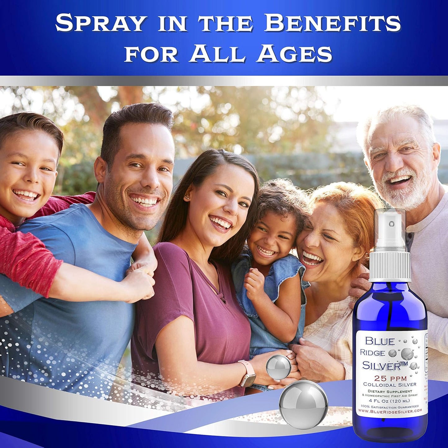 Blue Ridge Silver 25 ppm Fine Mist Colloidal Silver Spray - 4 oz Natural Immune Support Supplement