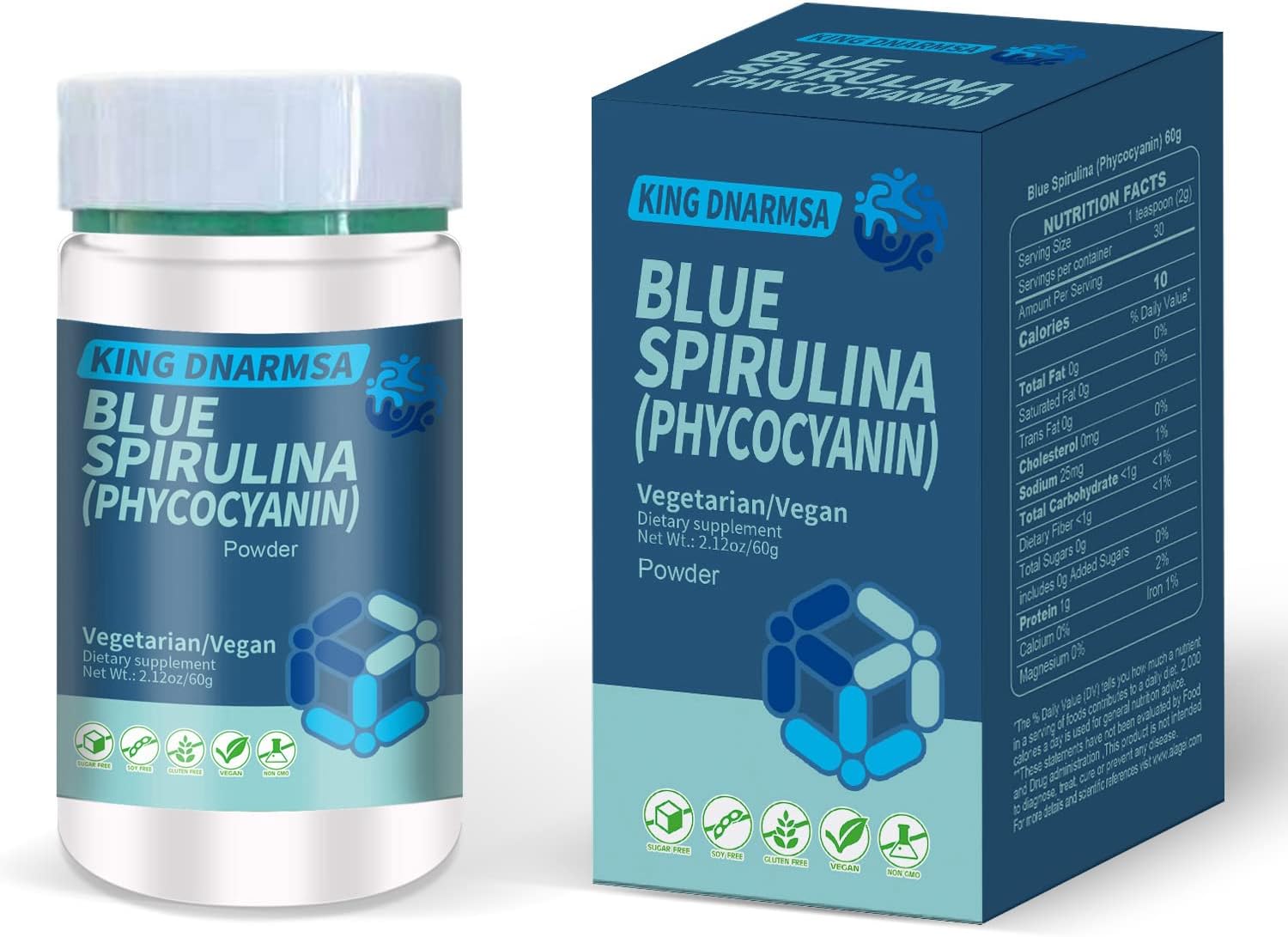 Blue Spirulina Powder 2.11 Oz - Superfood for Smoothies & Protein Drinks, Non-GMO, Gluten-Free, Vegan - Natural Food Coloring