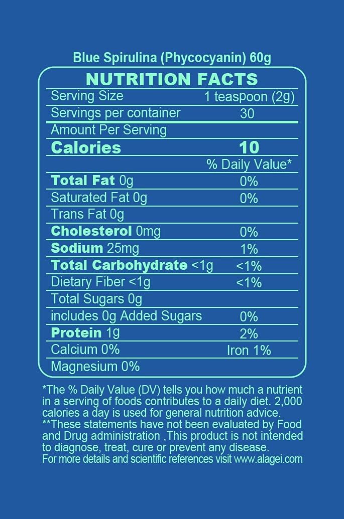 Blue Spirulina Powder 2.11 Oz - Superfood for Smoothies & Protein Drinks, Non-GMO, Gluten-Free, Vegan - Natural Food Coloring