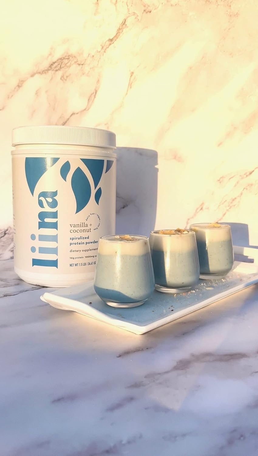 Blue Spirulina Powder: Vegan Collagen Boost, 1000mg per Serving, Vanilla Coconut Superfood, Dairy Free, No Sugar (Bulk Tub, 15 Servings)