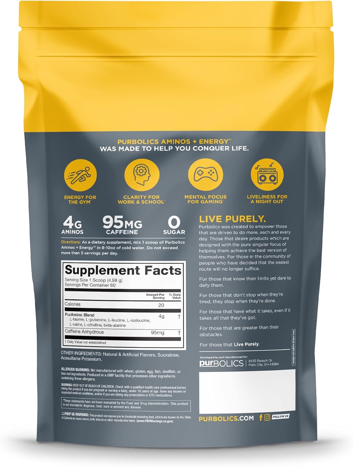 Blue Steele Amino Energy Drink Mix | Supports Recovery, Energy, Focus | 95mg Caffeine, 0 Cal, 60 Servings