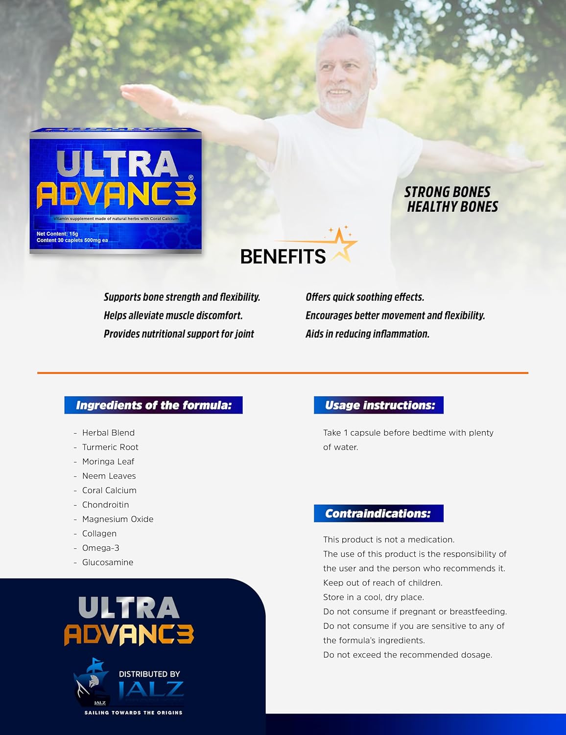 Blue Ultimate Joint Support Capsules with Omega-3, Turmeric, Glucosamine & Chondroitin - Vegan, Non GMO - 30 Count