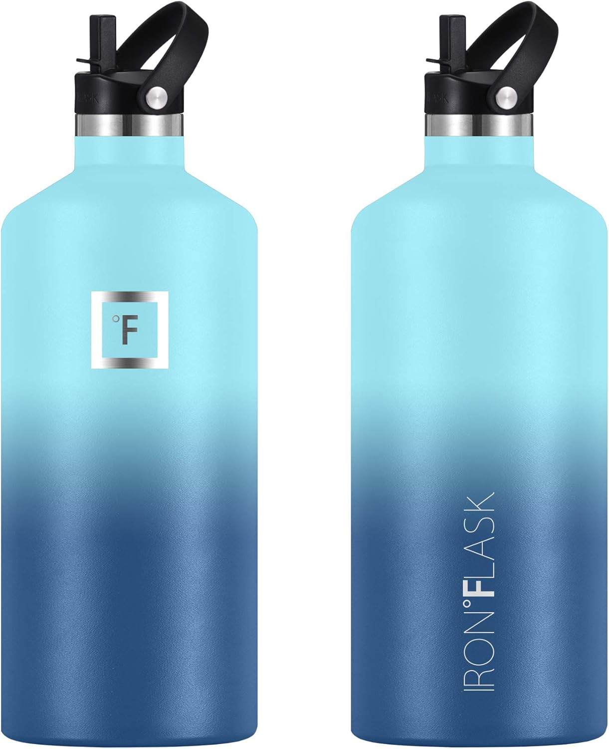 Blue Waves 64 Oz Vacuum Insulated Stainless Steel Sports Water Bottle with 3 Lids - Leak Proof Canteen for Camping & Hiking