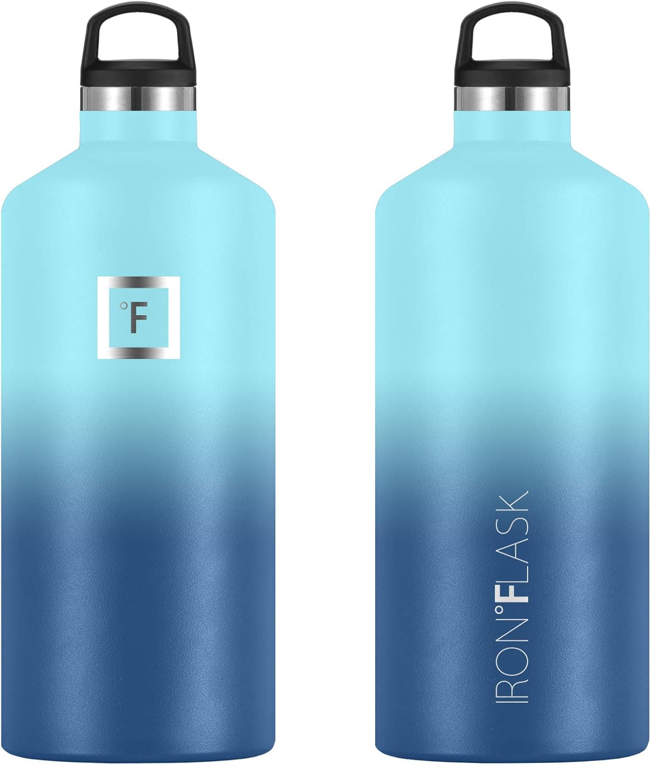 Blue Waves 64 Oz Vacuum Insulated Stainless Steel Sports Water Bottle with 3 Lids - Leak Proof Canteen for Camping & Hiking