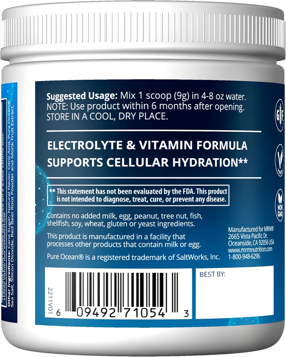 Blueberry Açai Flavored MRM Nutrition Hydration + with Electrolyte Boost - Vegan & Gluten-Free - 15 Servings