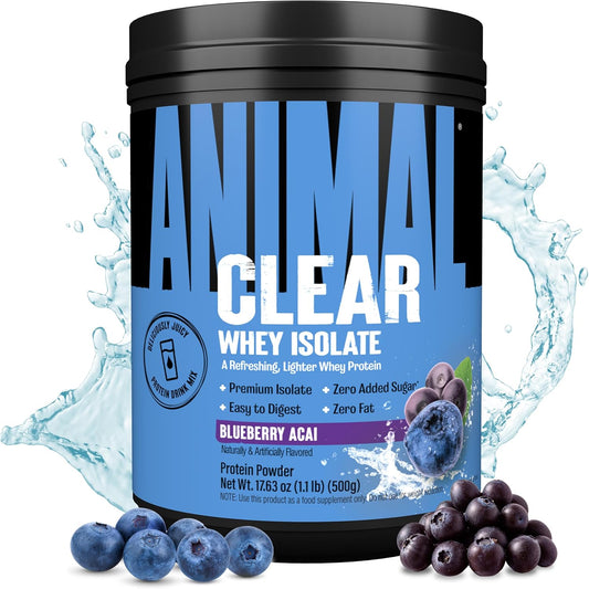 Blueberry Acai Clear Whey Isolate Protein Powder - 5g BCAA, Easy-to-Digest, Mix, Refreshing Drink for Men and Women, 500g