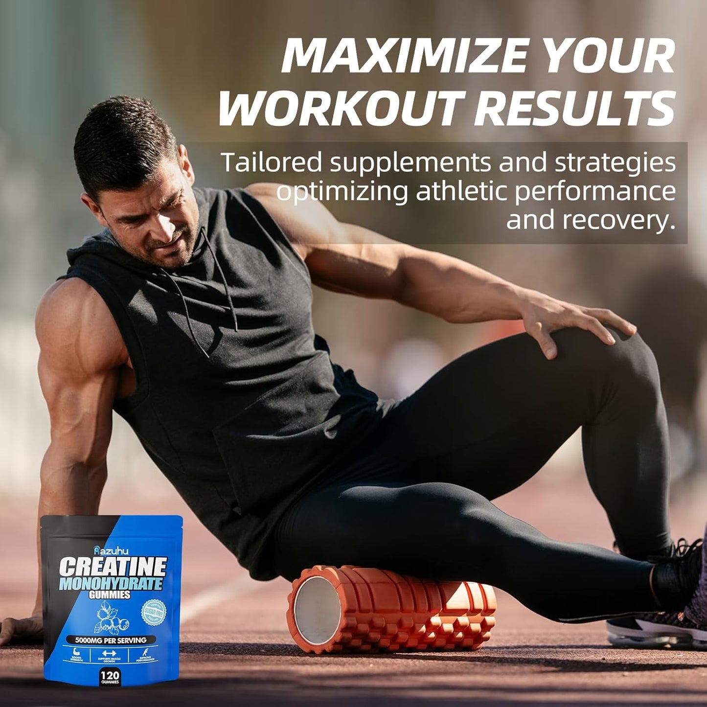 Blueberry Creatine Monohydrate Gummies for Muscle Growth & Strength - 5g per Serving, Vegan Pre-Workout Supplement (120 Count)
