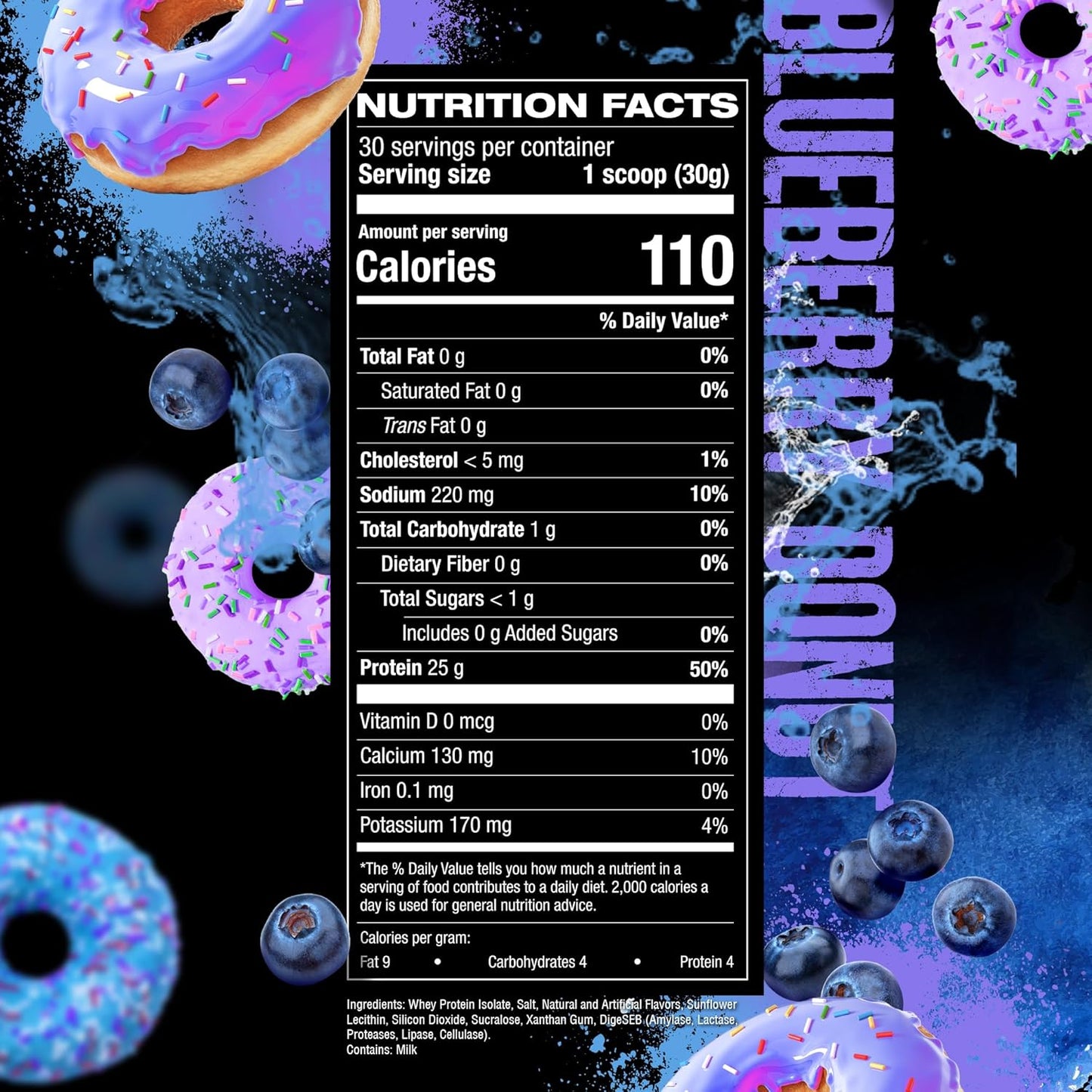 Blueberry Donut Grass Fed Whey Protein Isolate with Digestive Enzymes - Muscle Recovery Drink for Post Workout - 30 Servings