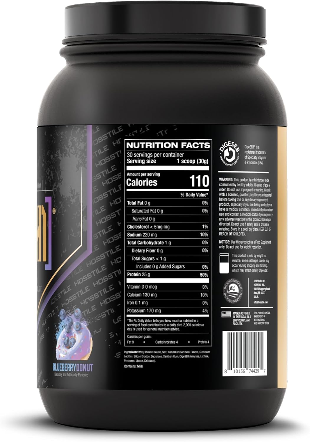 Blueberry Donut Grass Fed Whey Protein Isolate with Digestive Enzymes - Muscle Recovery Drink for Post Workout - 30 Servings