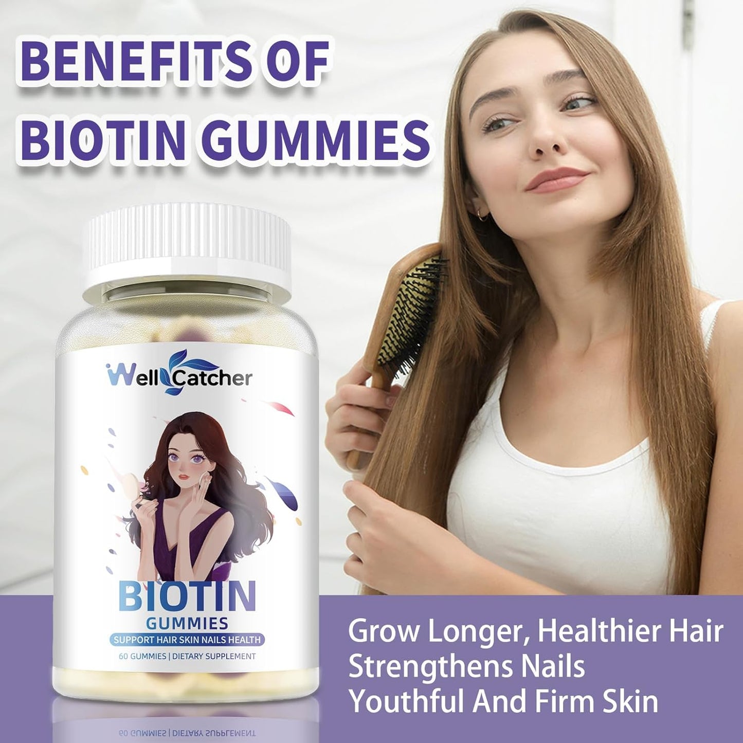 Blueberry Flavored Biotin Gummies for Hair Growth - Vegan Multivitamin Chewables for Strong Hair, Skin & Nails - Sugar-Free Hair Growth Gummy - 30-Day Supply for Men, Women, and Kids