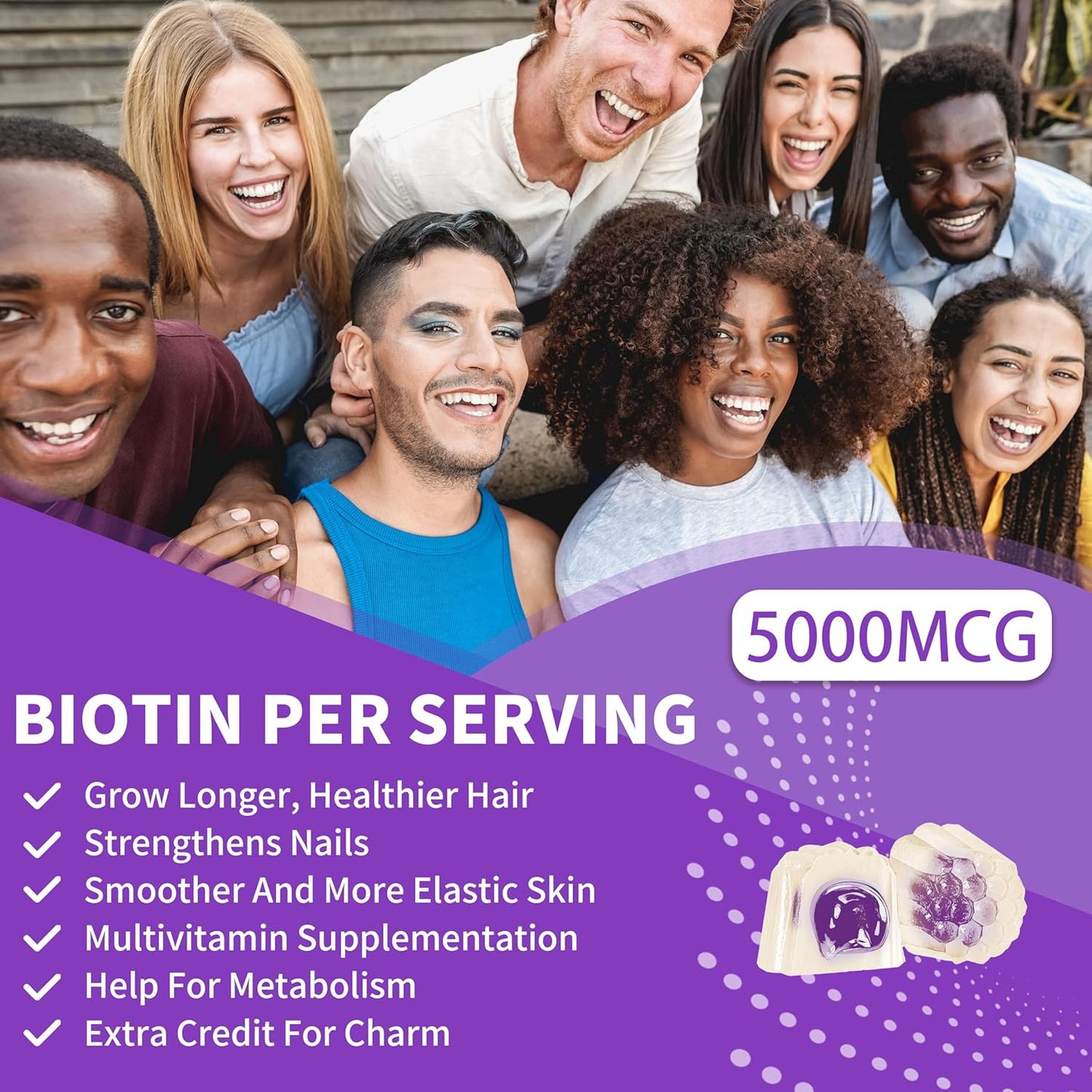 Blueberry Flavored Biotin Gummies for Hair Growth - Vegan Multivitamin Chewables for Strong Hair, Skin & Nails - Sugar-Free Hair Growth Gummy - 30-Day Supply for Men, Women, and Kids
