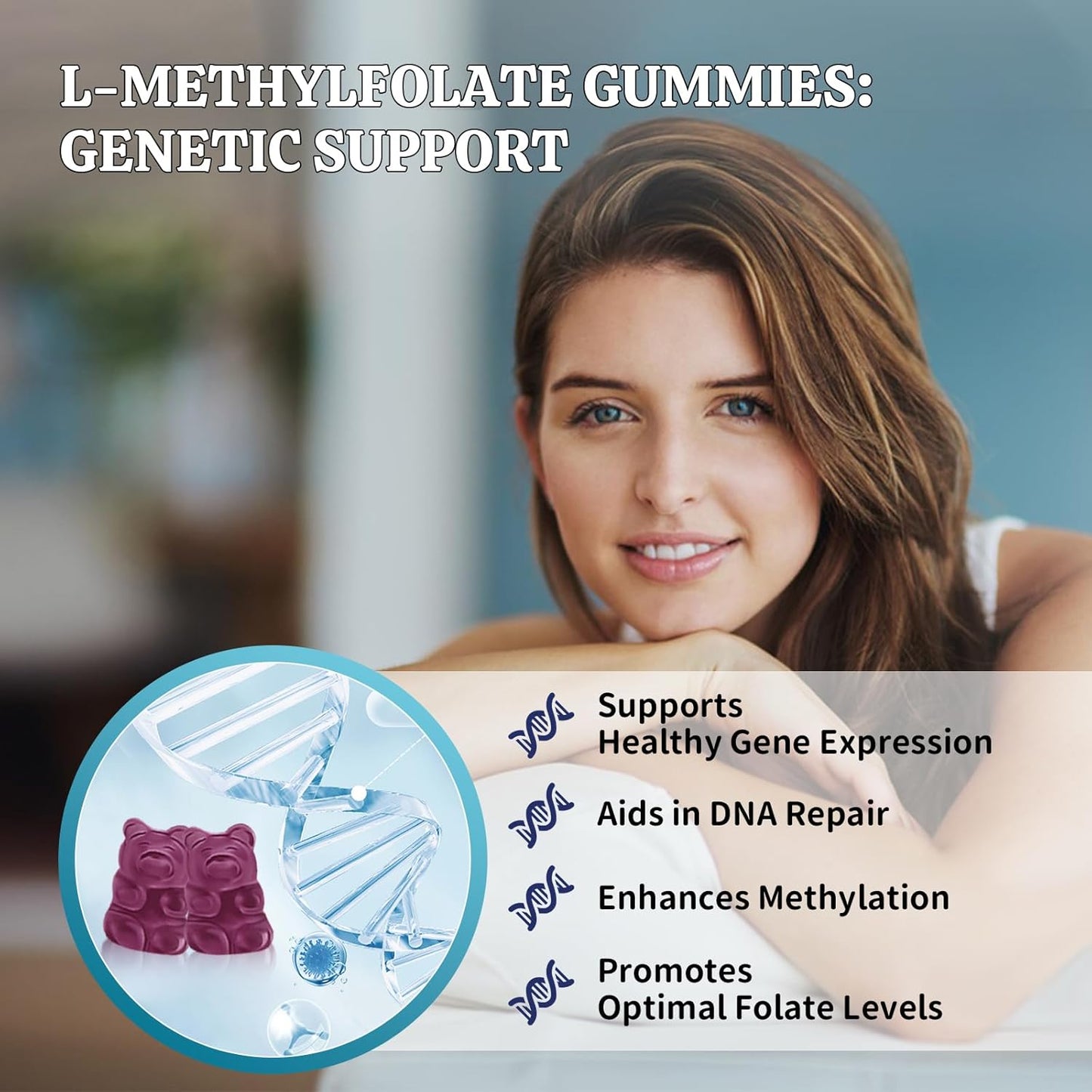Blueberry Flavored L-Methylfolate Gummies with Methyl B12 - Boost Mood, Enhance Brain Health & Support Immunity - 60 Count