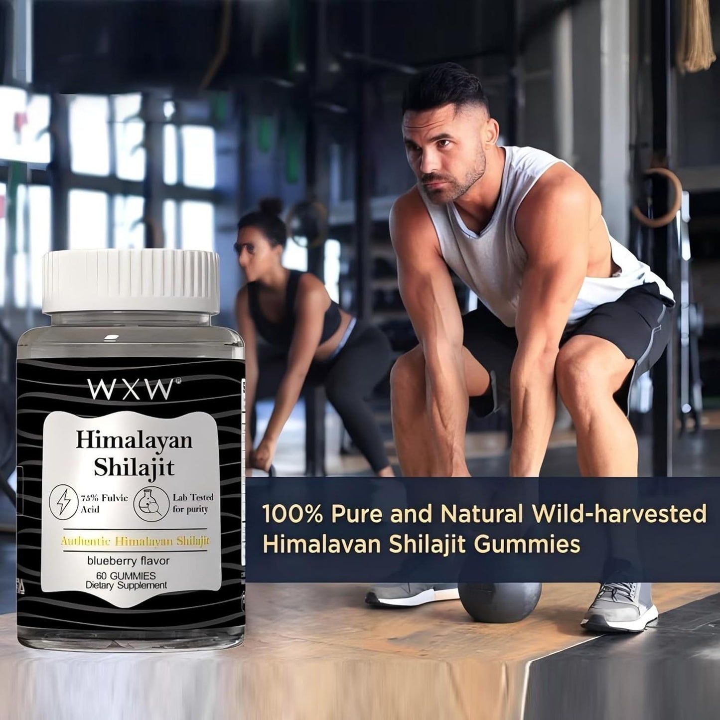 Blueberry Flavored Shilajit Gummies with Trace Minerals and 75% Fulvic Acid - 60 Count Honey Sticks - Lab Tested 600 MG