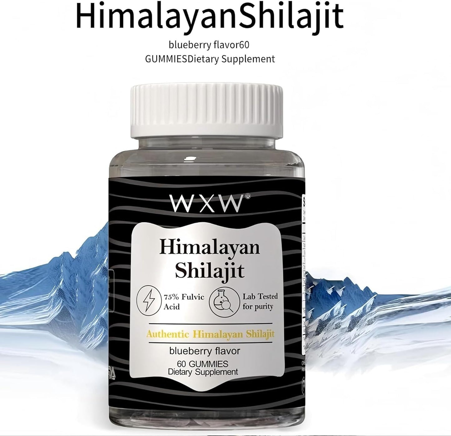 Blueberry Flavored Shilajit Gummies with Trace Minerals and 75% Fulvic Acid - 60 Count Honey Sticks - Lab Tested 600 MG