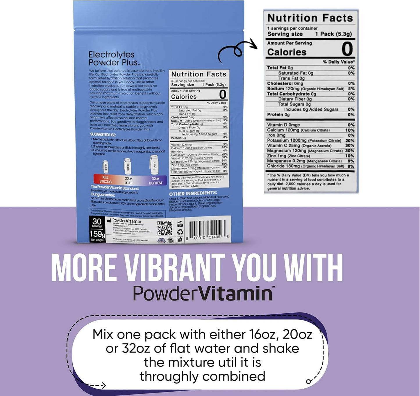 Blueberry Grape Keto Electrolyte Powder with Potassium, Calcium, Magnesium - Non-GMO, Zero Sugar, Zero Calories - 30 Packets
