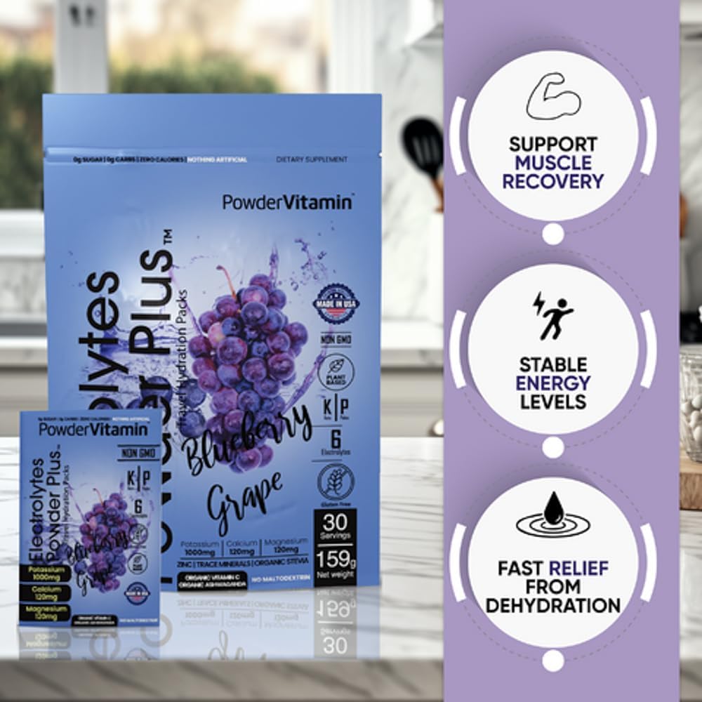Blueberry Grape Keto Electrolyte Powder with Potassium, Calcium, Magnesium - Non-GMO, Zero Sugar, Zero Calories - 30 Packets