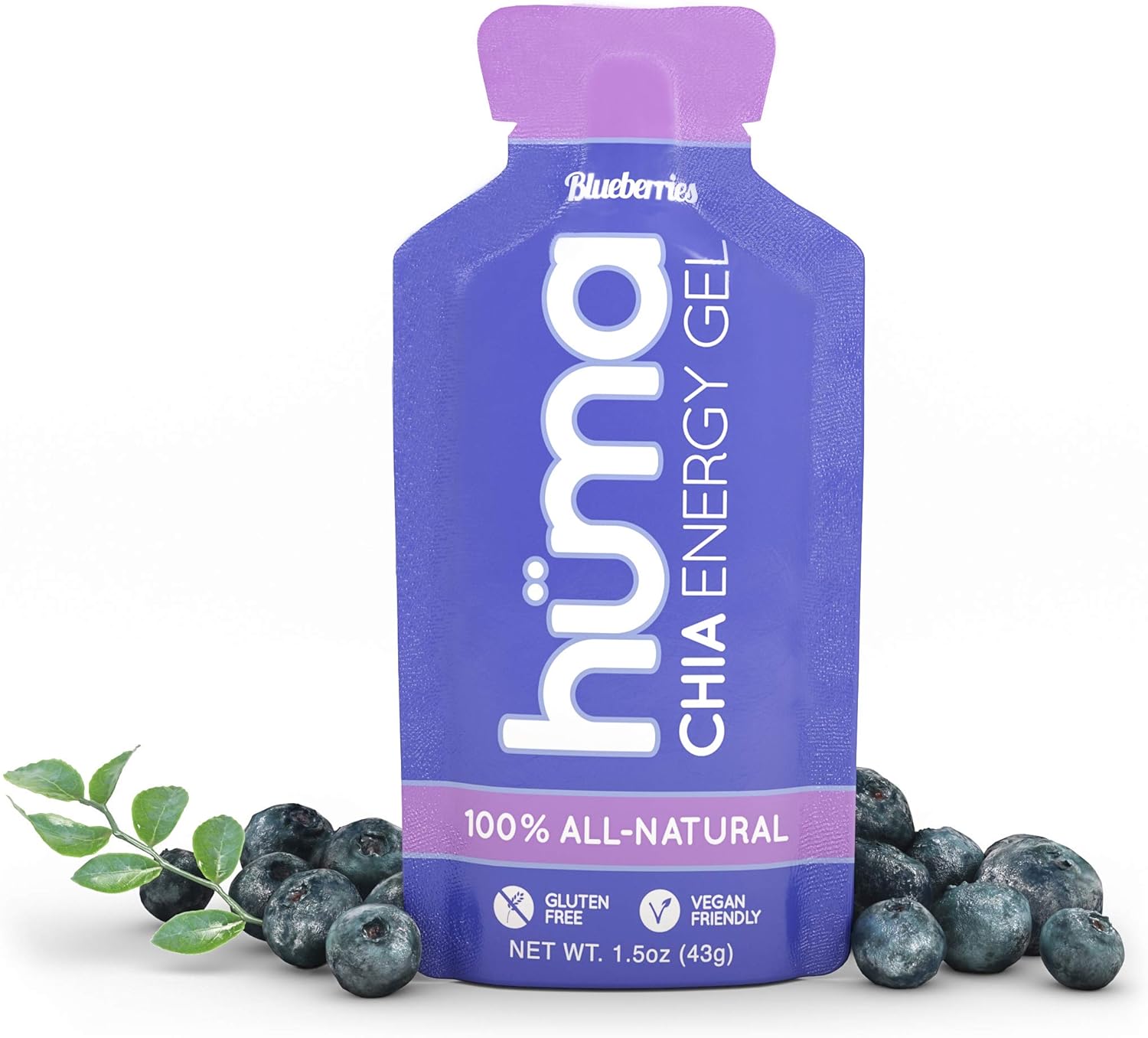 Blueberry HÜMA Chia Energy Gel - Pack of 12 Gels for Endurance Exercise