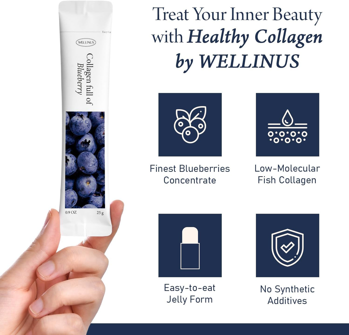 Blueberry Jelly Stick with Marine Collagen, HACCP Certified, 25-Pack, Fast Absorbing Beauty Snack