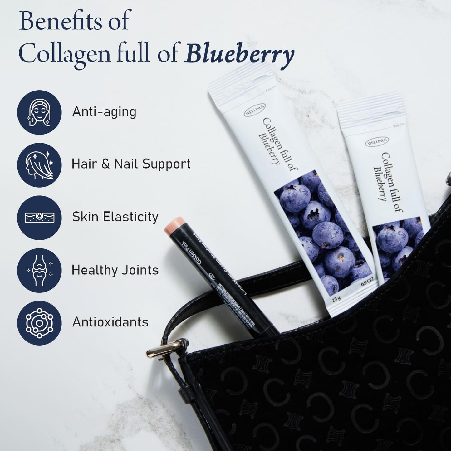 Blueberry Jelly Stick with Marine Collagen, HACCP Certified, 25-Pack, Fast Absorbing Beauty Snack