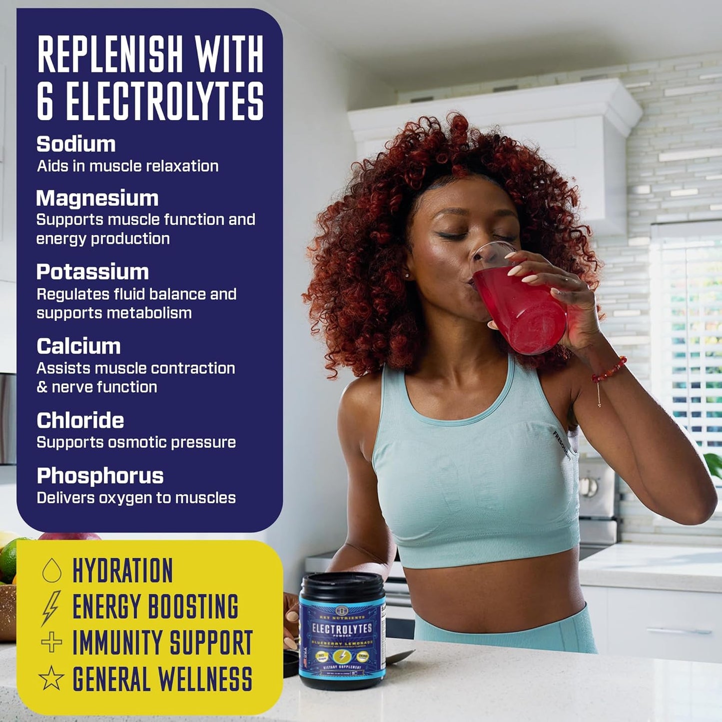 Blueberry Lemonade Electrolyte Powder with Key Nutrients - Sugar-Free Hydration Supplement for Endurance & Energy - 90 Servings Made in USA