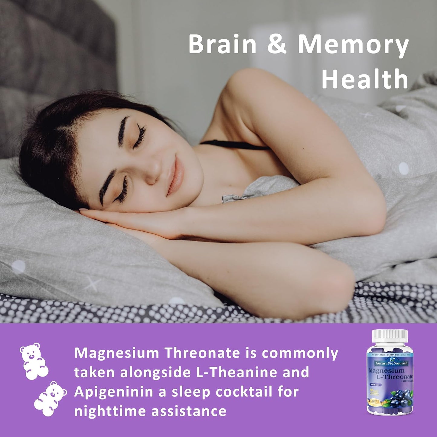 Blueberry Magnesium Threonate Gummies with Brain Support - Vegan & Keto-Friendly