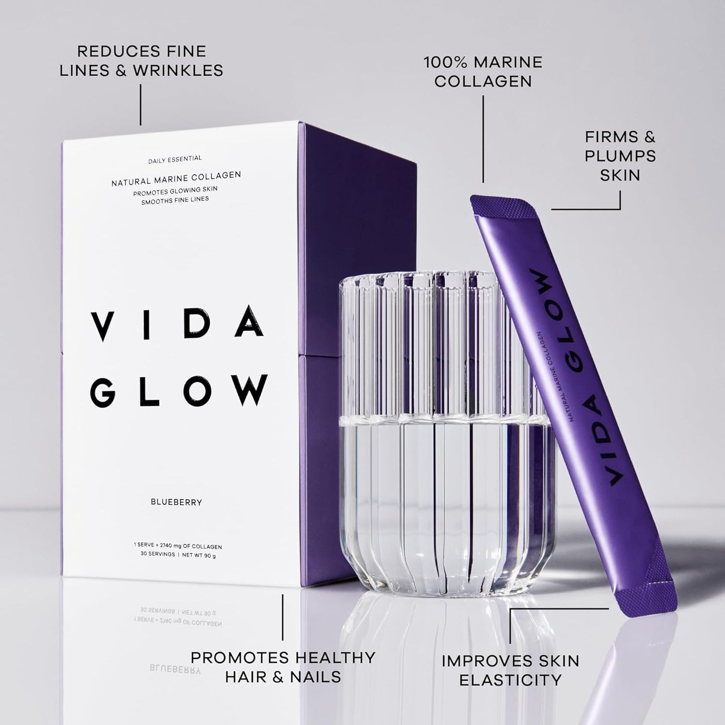 Blueberry Marine Collagen Powder Sachets by Vida Glow - Skin Hydration and Health Support