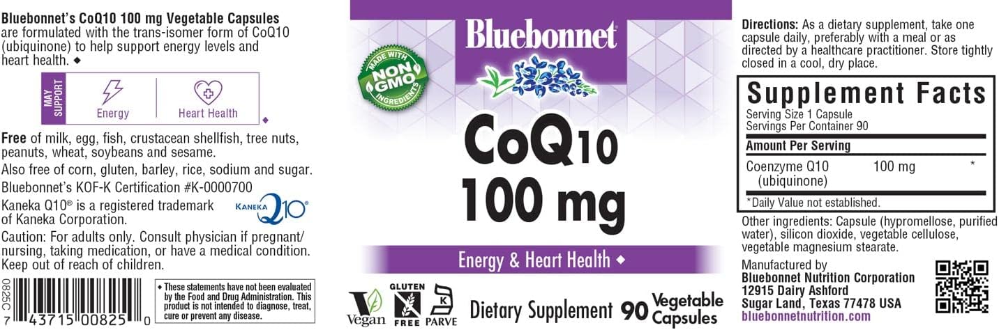BlueBonnet 100 mg CoQ-10 Vegetarian Capsules - 90 Count