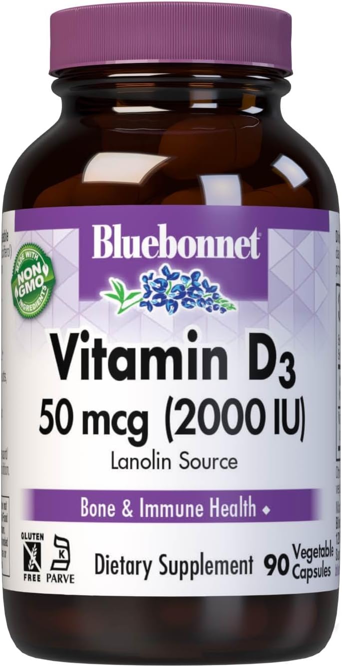 BlueBonnet 2000 IU Vitamin D3 Capsules - 90 Count, Vegetarian Friendly
