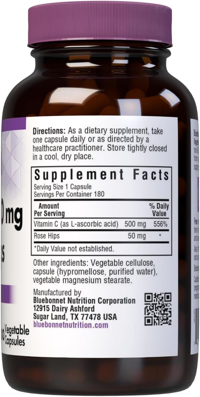 BlueBonnet 500 mg Vitamin C with Rosehips Capsules - 180 Count