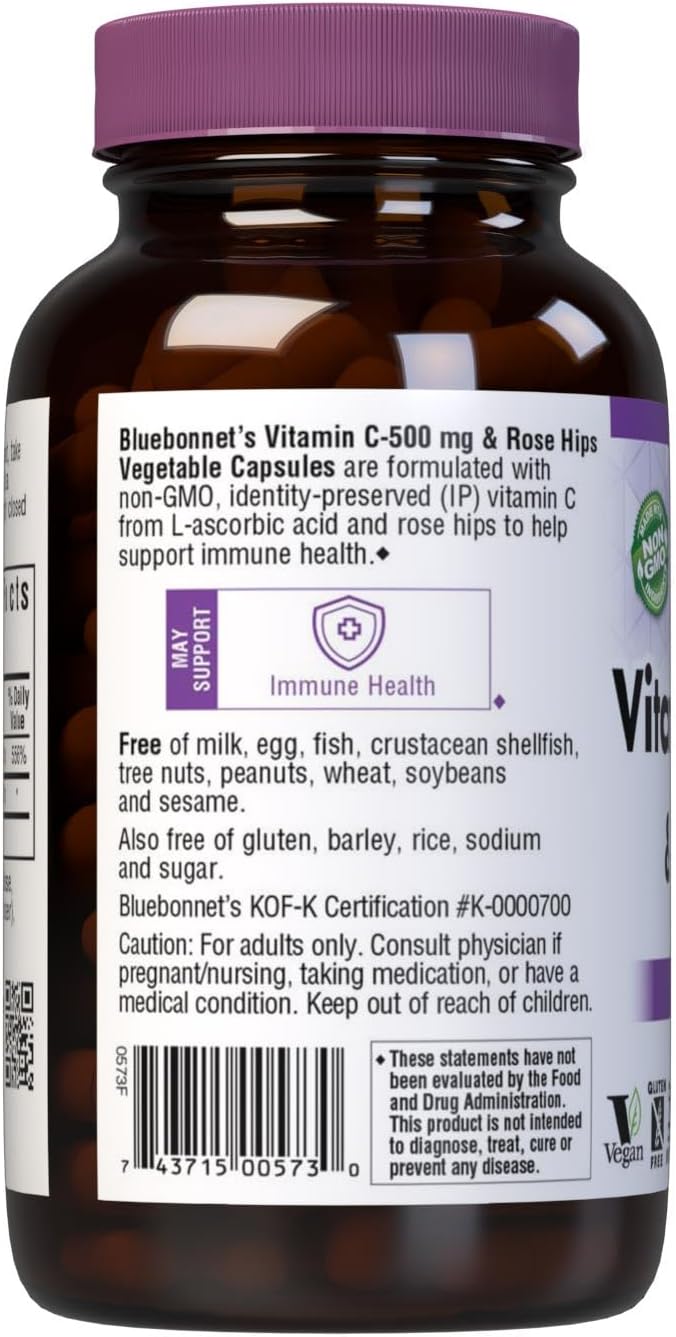 BlueBonnet 500 mg Vitamin C with Rosehips Capsules - 180 Count